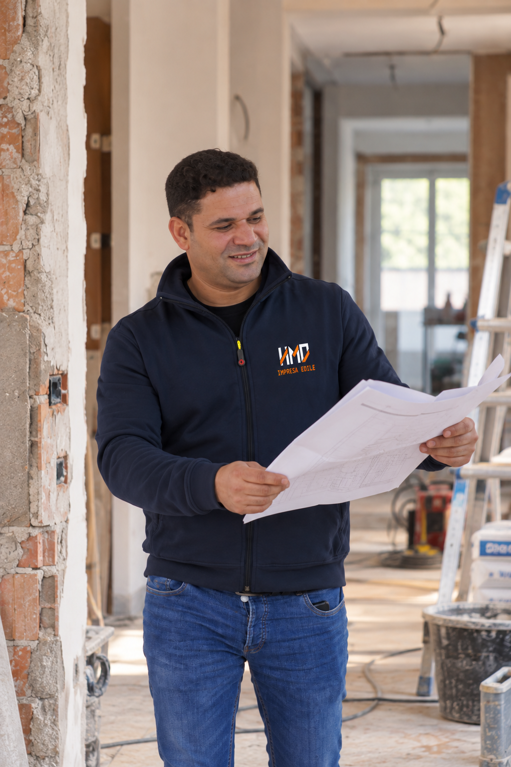 Ahmed consulta un progetto in cantiere